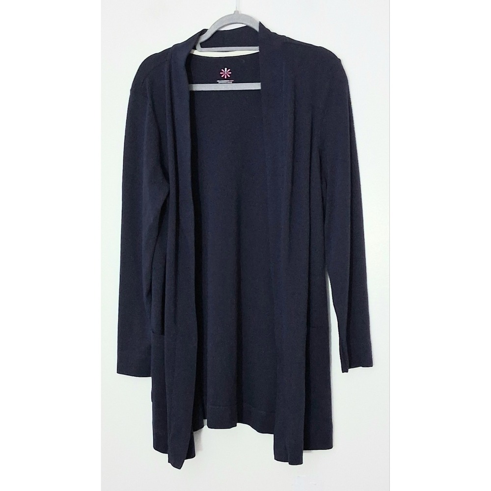 Isaac Mizrahi Live! Essentials Cardigan Women's Size L Open Front Knit Dark Navy